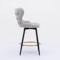 Load image into Gallery viewer, 2x Swivel Bar Stools Tufted Counter Chairs with Stud Trim and Metal Base-Light Grey