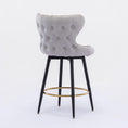 Load image into Gallery viewer, 2x Swivel Bar Stools Tufted Counter Chairs with Stud Trim and Metal Base-Light Grey