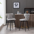 Load image into Gallery viewer, 2x Swivel Bar Stools Tufted Counter Chairs with Stud Trim and Metal Base-Light Grey