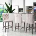 Load image into Gallery viewer, 2X Velvet Beige Bar Stools with Studs Trim Wooden Legs Tufted Dining Chairs Kitchen