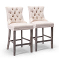 Load image into Gallery viewer, 2X Velvet Beige Bar Stools with Studs Trim Wooden Legs Tufted Dining Chairs Kitchen