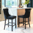 Load image into Gallery viewer, 2X Velvet Black Bar Stools with Studs Trim Wooden Legs Tufted Dining Chairs Kitchen