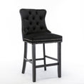 Load image into Gallery viewer, 2X Velvet Black Bar Stools with Studs Trim Wooden Legs Tufted Dining Chairs Kitchen