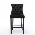 Load image into Gallery viewer, 2X Velvet Black Bar Stools with Studs Trim Wooden Legs Tufted Dining Chairs Kitchen