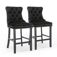 Load image into Gallery viewer, 2X Velvet Black Bar Stools with Studs Trim Wooden Legs Tufted Dining Chairs Kitchen