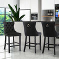 Load image into Gallery viewer, 2X Velvet Black Bar Stools with Studs Trim Wooden Legs Tufted Dining Chairs Kitchen