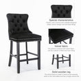Load image into Gallery viewer, 2X Velvet Black Bar Stools with Studs Trim Wooden Legs Tufted Dining Chairs Kitchen
