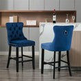 Load image into Gallery viewer, 2X Velvet Blue Bar Stools with Studs Trim Wooden Legs Tufted Dining Chairs Kitchen