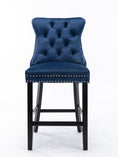 Load image into Gallery viewer, 2X Velvet Blue Bar Stools with Studs Trim Wooden Legs Tufted Dining Chairs Kitchen
