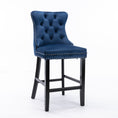 Load image into Gallery viewer, 2X Velvet Blue Bar Stools with Studs Trim Wooden Legs Tufted Dining Chairs Kitchen