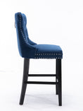 Load image into Gallery viewer, 2X Velvet Blue Bar Stools with Studs Trim Wooden Legs Tufted Dining Chairs Kitchen