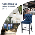 Load image into Gallery viewer, 2X Velvet Blue Bar Stools with Studs Trim Wooden Legs Tufted Dining Chairs Kitchen