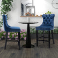Load image into Gallery viewer, 2X Velvet Blue Bar Stools with Studs Trim Wooden Legs Tufted Dining Chairs Kitchen