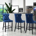 Load image into Gallery viewer, 2X Velvet Blue Bar Stools with Studs Trim Wooden Legs Tufted Dining Chairs Kitchen
