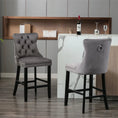 Load image into Gallery viewer, 2X Velvet Gray Bar Stools with Studs Trim Wooden Legs Tufted Dining Chairs Kitchen
