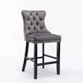 Load image into Gallery viewer, 2X Velvet Gray Bar Stools with Studs Trim Wooden Legs Tufted Dining Chairs Kitchen