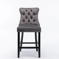 Load image into Gallery viewer, 2X Velvet Gray Bar Stools with Studs Trim Wooden Legs Tufted Dining Chairs Kitchen