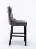 Load image into Gallery viewer, 2X Velvet Gray Bar Stools with Studs Trim Wooden Legs Tufted Dining Chairs Kitchen