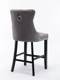 Load image into Gallery viewer, 2X Velvet Gray Bar Stools with Studs Trim Wooden Legs Tufted Dining Chairs Kitchen