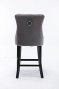 Load image into Gallery viewer, 2X Velvet Gray Bar Stools with Studs Trim Wooden Legs Tufted Dining Chairs Kitchen