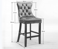 Load image into Gallery viewer, 2X Velvet Gray Bar Stools with Studs Trim Wooden Legs Tufted Dining Chairs Kitchen