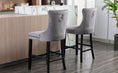 Load image into Gallery viewer, 2X Velvet Gray Bar Stools with Studs Trim Wooden Legs Tufted Dining Chairs Kitchen