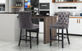 Load image into Gallery viewer, 2X Velvet Gray Bar Stools with Studs Trim Wooden Legs Tufted Dining Chairs Kitchen