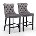 Load image into Gallery viewer, 2X Velvet Gray Bar Stools with Studs Trim Wooden Legs Tufted Dining Chairs Kitchen
