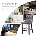 Load image into Gallery viewer, 2X Velvet Gray Bar Stools with Studs Trim Wooden Legs Tufted Dining Chairs Kitchen