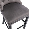 Load image into Gallery viewer, 2X Velvet Gray Bar Stools with Studs Trim Wooden Legs Tufted Dining Chairs Kitchen