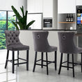 Load image into Gallery viewer, 2X Velvet Gray Bar Stools with Studs Trim Wooden Legs Tufted Dining Chairs Kitchen