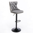 Load image into Gallery viewer, 2x Height Adjustable Swivel Gray Bar Stool Velvet Nailhead Barstool with Footrest