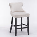 Load image into Gallery viewer, 2x Velvet Upholstered Button Tufted Bar Stools with Wood Legs and Studs-Beige