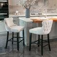 Load image into Gallery viewer, 2x Velvet Upholstered Button Tufted Bar Stools with Wood Legs and Studs-Beige