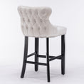 Load image into Gallery viewer, 2x Velvet Upholstered Button Tufted Bar Stools with Wood Legs and Studs-Beige