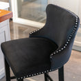 Load image into Gallery viewer, 2x Velvet Upholstered Button Tufted Bar Stools with Wood Legs and Studs-Black