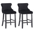 Load image into Gallery viewer, 2x Velvet Upholstered Button Tufted Bar Stools with Wood Legs and Studs-Black