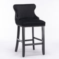 Load image into Gallery viewer, 2x Velvet Upholstered Button Tufted Bar Stools with Wood Legs and Studs-Black