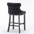 Load image into Gallery viewer, 2x Velvet Upholstered Button Tufted Bar Stools with Wood Legs and Studs-Black