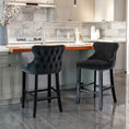Load image into Gallery viewer, 2x Velvet Upholstered Button Tufted Bar Stools with Wood Legs and Studs-Black