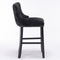 Load image into Gallery viewer, 2x Velvet Upholstered Button Tufted Bar Stools with Wood Legs and Studs-Black
