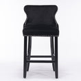 Load image into Gallery viewer, 2x Velvet Upholstered Button Tufted Bar Stools with Wood Legs and Studs-Black