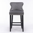 Load image into Gallery viewer, 2x Velvet Upholstered Button Tufted Bar Stools with Wood Legs and Studs-Grey
