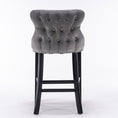 Load image into Gallery viewer, 2x Velvet Upholstered Button Tufted Bar Stools with Wood Legs and Studs-Grey
