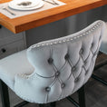 Load image into Gallery viewer, 2x Velvet Upholstered Button Tufted Bar Stools with Wood Legs and Studs-Grey