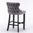 Load image into Gallery viewer, 2x Velvet Upholstered Button Tufted Bar Stools with Wood Legs and Studs-Grey