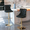 Load image into Gallery viewer, 2x Height Adjustable Swivel Bar Stool Velvet Studs Barstool with Footrest and Golden Base- Black