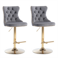 Load image into Gallery viewer, 2x Height Adjustable Swivel Bar Stool Velvet Studs Barstool with Footrest and Golden Base- Grey