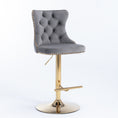 Load image into Gallery viewer, 2x Height Adjustable Swivel Bar Stool Velvet Studs Barstool with Footrest and Golden Base- Grey