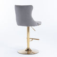 Load image into Gallery viewer, 2x Height Adjustable Swivel Bar Stool Velvet Studs Barstool with Footrest and Golden Base- Grey